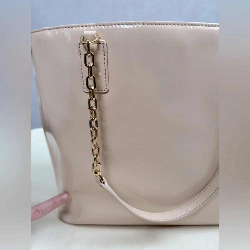 Tory Burch Light Pink Tote Bag EUC Light Oak Charlie Patent Tote Leather